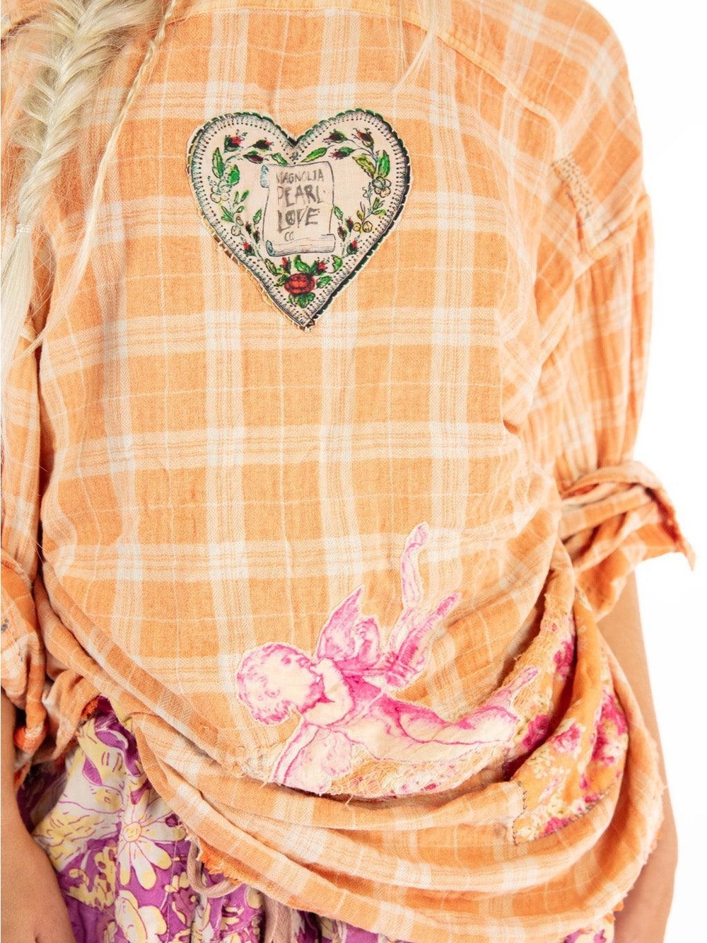 Magnolia Pearl Addison Workshirt. Plaid Button-Down Top with embroidery. NWT. - Picture 2 of 9